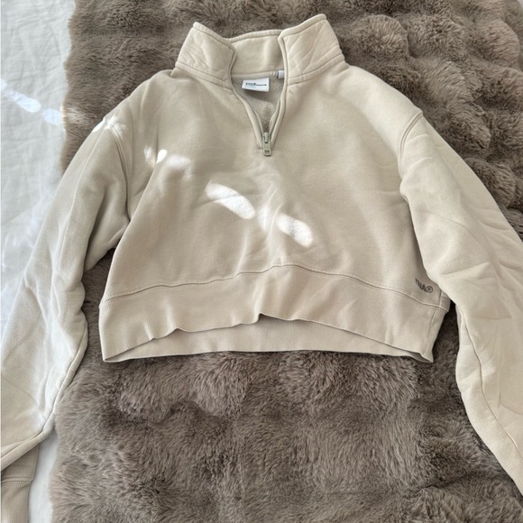 TNA Cozy Fleece Perfect 1/4 Zip Sweatshirt in Beige - Picture 1 of 6